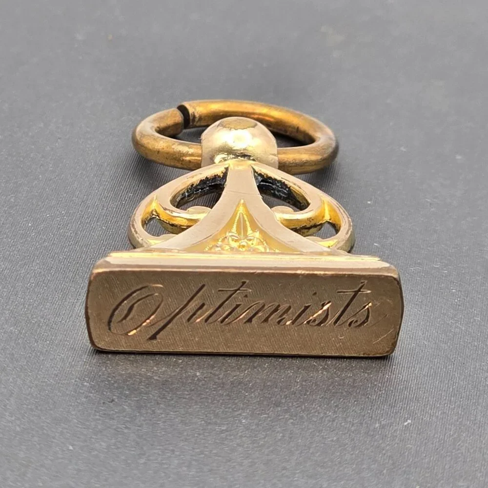 Antique Victorian Gold-Fill Fob Seal 'Optimists' Engraving Openwork Pendant Char - Picture 3 of 8